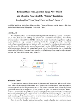 Retrosynthesis with Attention-Based NMT Model and Chemical Analysis of
  the "Wrong" Predictions