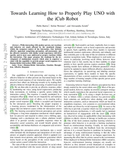 Towards Learning How to Properly Play UNO with the iCub Robot