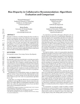 Bias Disparity in Collaborative Recommendation: Algorithmic Evaluation
  and Comparison