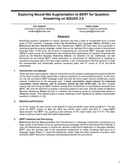 Exploring Neural Net Augmentation to BERT for Question Answering on
  SQUAD 2.0