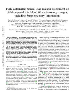 Fully-automated patient-level malaria assessment on field-prepared thin
  blood film microscopy images, including Supplementary Information