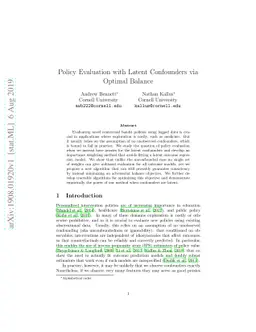 Policy Evaluation with Latent Confounders via Optimal Balance