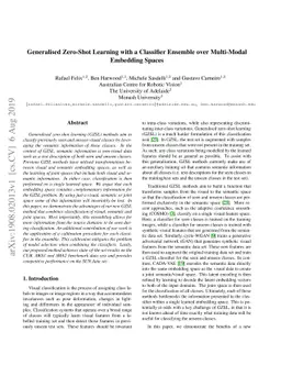 Generalised Zero-Shot Learning with a Classifier Ensemble over
  Multi-Modal Embedding Spaces