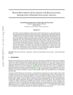Batch Recurrent Q-Learning for Backchannel Generation Towards Engaging
  Agents