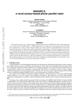 NAVARO II, a Novel Scissor-Based Planar Parallel Robot 1