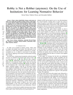 Robby is Not a Robber (anymore): On the Use of Institutions for Learning
  Normative Behavior