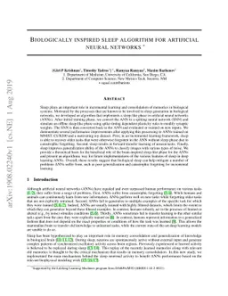 Biologically inspired sleep algorithm for artificial neural networks