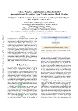 Fast and Accurate Capitalization and Punctuation for Automatic Speech
  Recognition Using Transformer and Chunk Merging