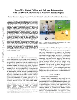 DronePick: Object Picking and Delivery Teleoperation with the Drone
  Controlled by a Wearable Tactile Display