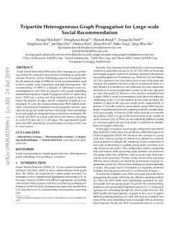 Tripartite Heterogeneous Graph Propagation for Large-scale Social
  Recommendation