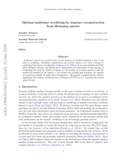 Optimal multiclass overfitting by sequence reconstruction from Hamming
  queries