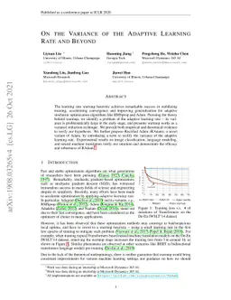 On the Variance of the Adaptive Learning Rate and Beyond