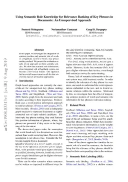 Using Semantic Role Knowledge for Relevance Ranking of Key Phrases in
  Documents: An Unsupervised Approach