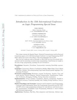 Introduction to the 35th International Conference on Logic Programming
  Special Issue