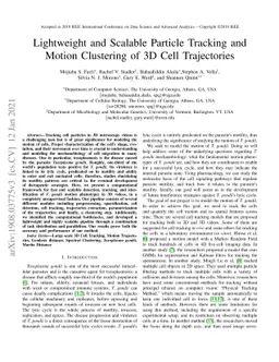 Lightweight and Scalable Particle Tracking and Motion Clustering of 3D
  Cell Trajectories