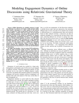 Modeling Engagement Dynamics of Online Discussions using Relativistic
  Gravitational Theory