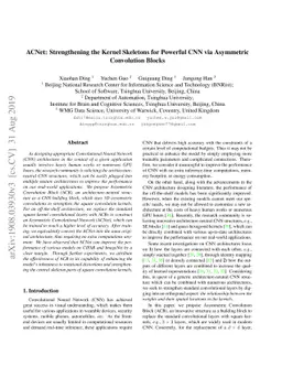 ACNet: Strengthening the Kernel Skeletons for Powerful CNN via
  Asymmetric Convolution Blocks