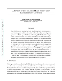 A Review of Cooperative Multi-Agent Deep Reinforcement Learning