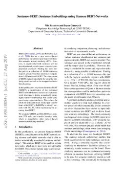 Sentence-BERT: Sentence Embeddings using Siamese BERT-Networks