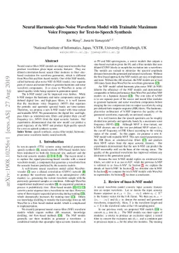 Neural Harmonic-plus-Noise Waveform Model with Trainable Maximum Voice
  Frequency for Text-to-Speech Synthesis