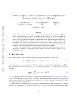 On the Multiple Descent of Minimum-Norm Interpolants and Restricted
  Lower Isometry of Kernels
