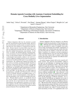 Domain-Agnostic Learning with Anatomy-Consistent Embedding for
  Cross-Modality Liver Segmentation