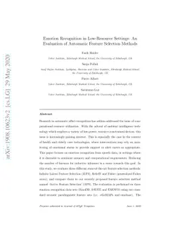 Emotion Recognition in Low-Resource Settings: An Evaluation of Automatic
  Feature Selection Methods
