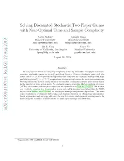 Solving Discounted Stochastic Two-Player Games with Near-Optimal Time
  and Sample Complexity