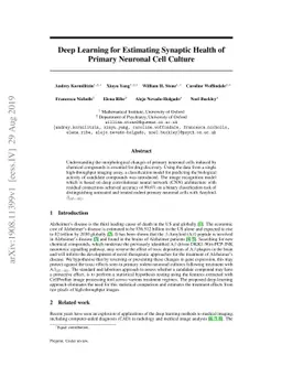 Deep Learning for Estimating Synaptic Health of Primary Neuronal Cell
  Culture