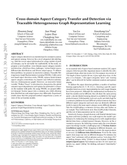Cross-domain Aspect Category Transfer and Detection via Traceable
  Heterogeneous Graph Representation Learning