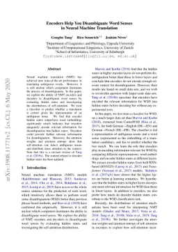 Encoders Help You Disambiguate Word Senses in Neural Machine Translation