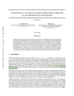 Consistency and Finite Sample Behavior of Binary Class Probability
  Estimation