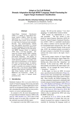Adapt or Get Left Behind: Domain Adaptation through BERT Language Model
  Finetuning for Aspect-Target Sentiment Classification
