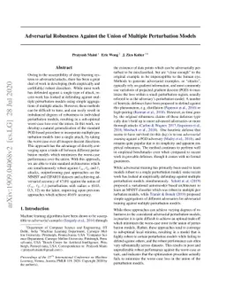 Adversarial Robustness Against the Union of Multiple Perturbation Models