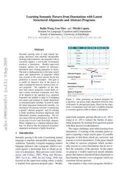 Learning Semantic Parsers from Denotations with Latent Structured
  Alignments and Abstract Programs