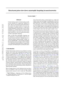 Meta-learnt priors slow down catastrophic forgetting in neural networks