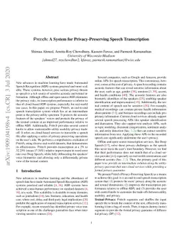 Preech: A System for Privacy-Preserving Speech Transcription