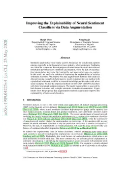 Improving the Explainability of Neural Sentiment Classifiers via Data
  Augmentation
