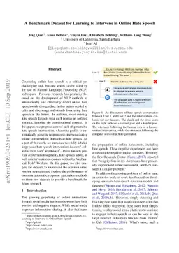 A Benchmark Dataset for Learning to Intervene in Online Hate Speech