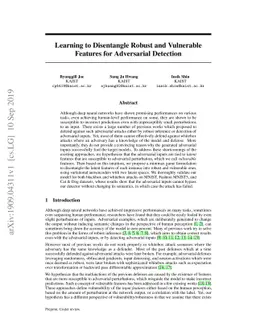 Learning to Disentangle Robust and Vulnerable Features for Adversarial
  Detection