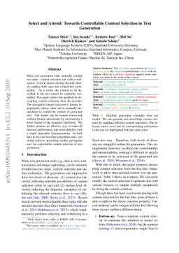 Select and Attend: Towards Controllable Content Selection in Text
  Generation