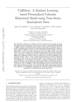 CalBehav: A Machine Learning based Personalized Calendar Behavioral
  Model using Time-Series Smartphone Data