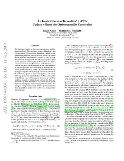An Implicit Form of Krasulina's k-PCA Update without the Orthonormality
  Constraint