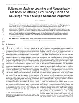Boltzmann machine learning and regularization methods for inferring
  evolutionary fields and couplings from a multiple sequence alignment
