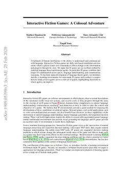 Interactive Fiction Games: A Colossal Adventure