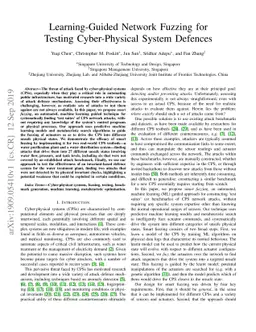 Learning-Guided Network Fuzzing for Testing Cyber-Physical System
  Defences