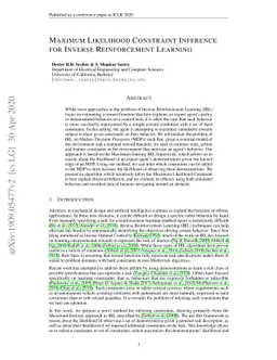 Maximum Likelihood Constraint Inference for Inverse Reinforcement
  Learning