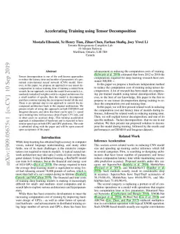 Accelerating Training using Tensor Decomposition