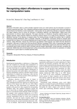 Recognizing Object Affordances to Support Scene Reasoning for
  Manipulation Tasks