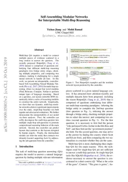 Self-Assembling Modular Networks for Interpretable Multi-Hop Reasoning